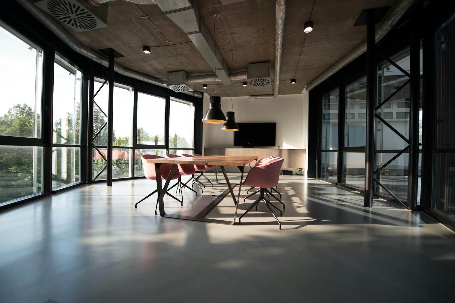 Empty modern meeting room waiting for a service review session